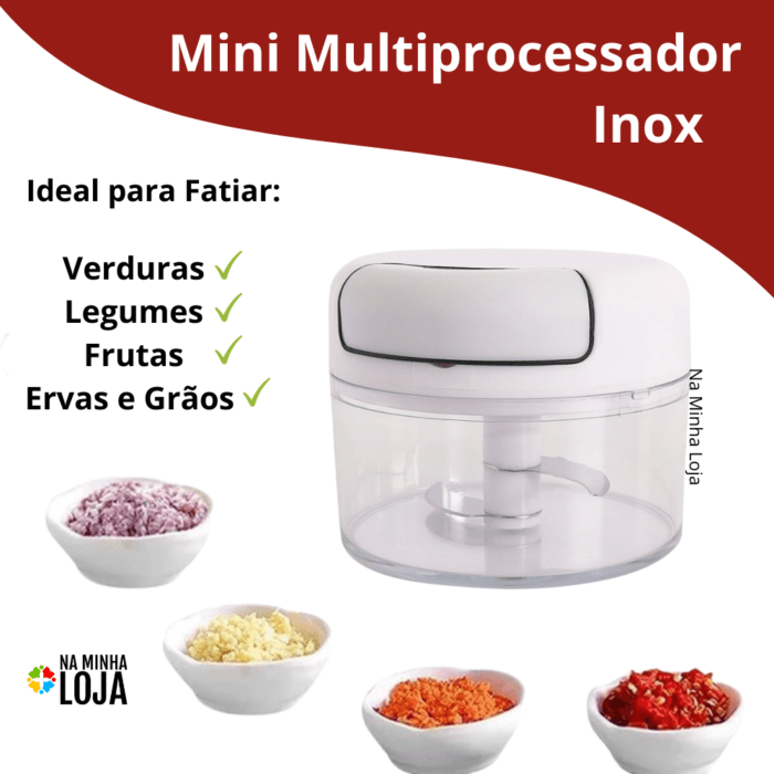 Mini Multiprocessador Triturador Manual 2 Lâminas Inox Alho