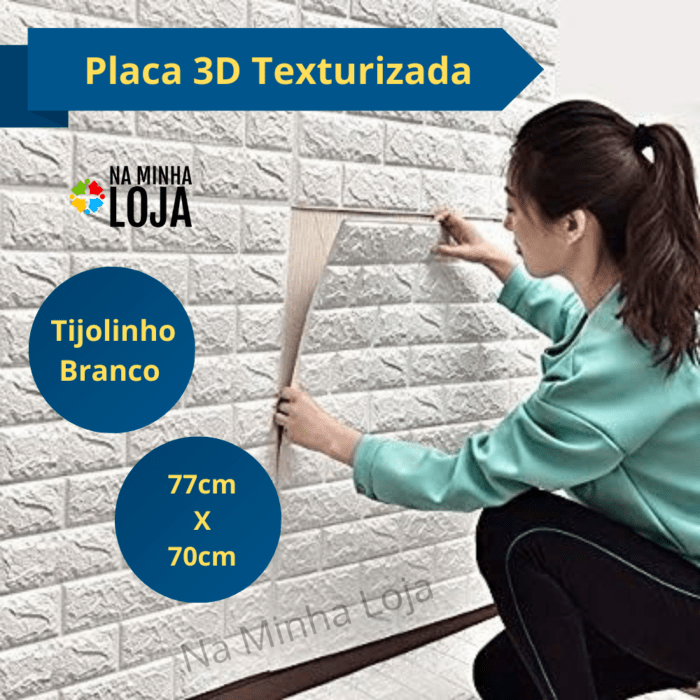 Placa Decorativa Papel de Parede Texturizado Branco Tijolinho 70X77cm