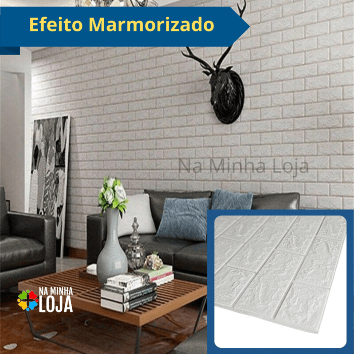 Placa Decorativa Papel de Parede Texturizado Branco Tijolinho 70X77cm - Image 4