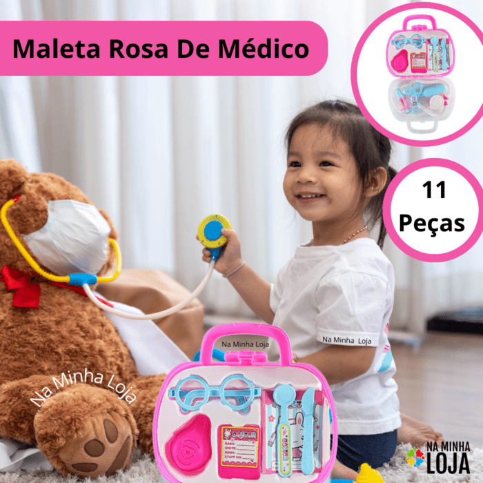 Maleta Rosa de Médico com Acessórios 11 Peças