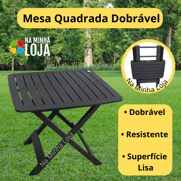 Mesa Quadrada Dobrável Preta