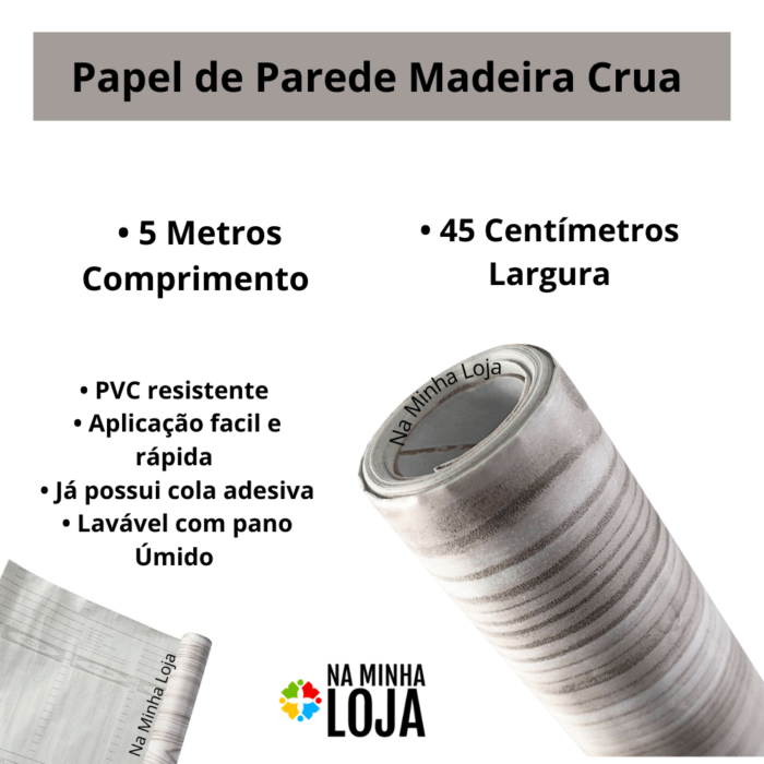 PAPEL DE PAREDE 5MX45CM PVC MADEIRA CRU