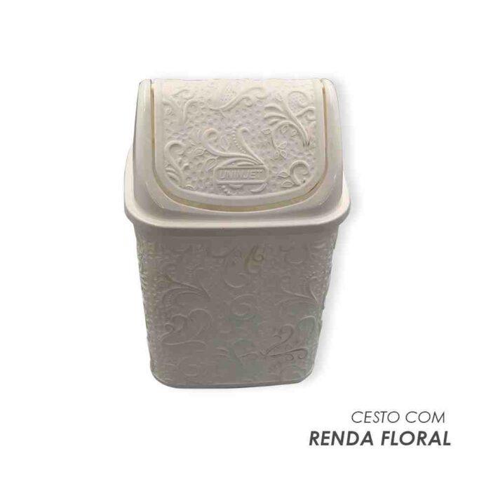 Cesto de Lixo Basculante Renda Floral 4,5 litros Branco - Image 4