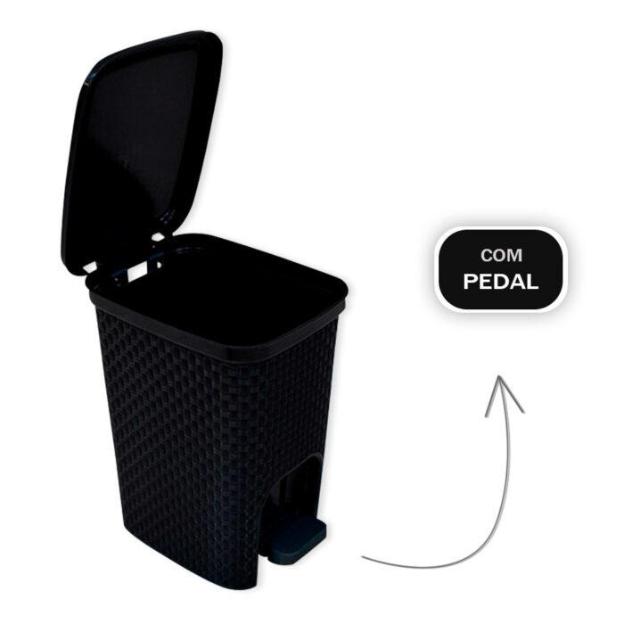 Lixeira com Pedal Trama Rattan 7 litros Preta - Image 2