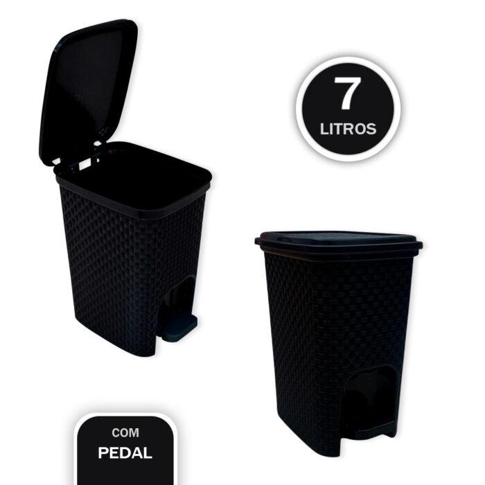 Lixeira com Pedal Trama Rattan 7 litros Preta - Image 4