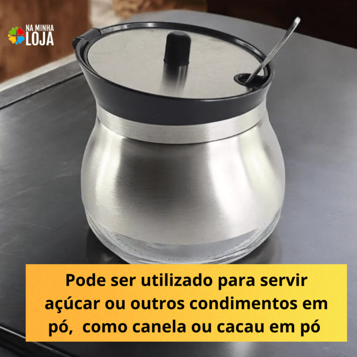 Açucareiro com Colher de Aço Inox e Fundo de Vidro - Image 4