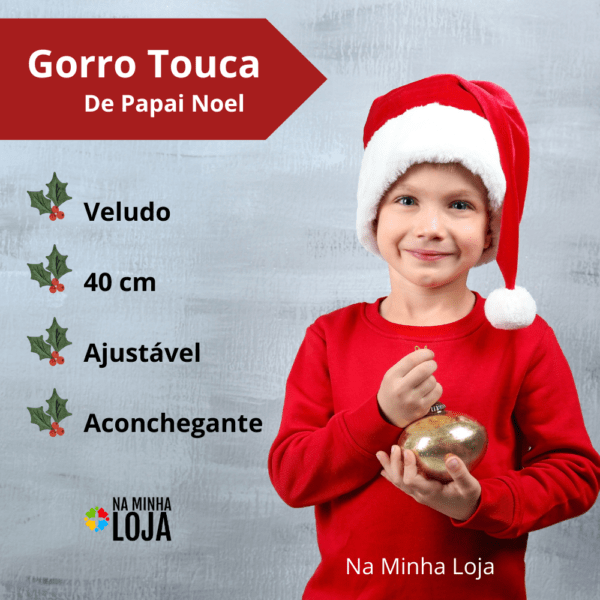Gorro Papai Noel Veludo Vermelho 40 cm Touca Natal