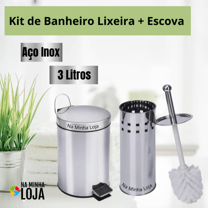 Lixeira de Aço Inox 3 Litros com Escova Sanitária e Suporte