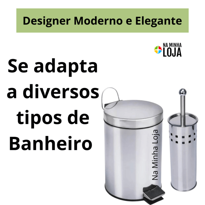 Lixeira de Aço Inox 3 Litros com Escova Sanitária e Suporte - Image 5