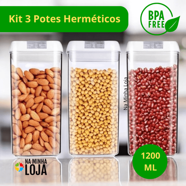 Kit 3 Potes Herméticos Multiuso 1200ML