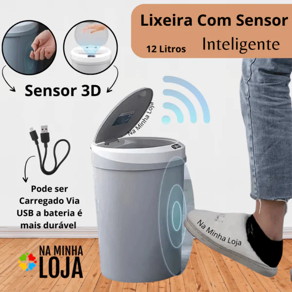 Lixeira Automática Redonda 12 Litros com Sensor