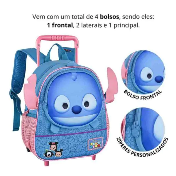 Mochila Infantil Com Rodinhas Stitch Tsum