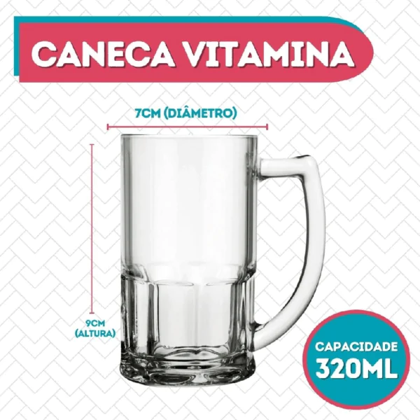 Kit com 3 Canecas de Vidro Vitamina 320 ML